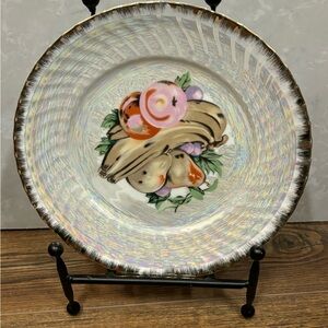 Vintage Iridescent Decorative Japanese Painted With Fruits Plate